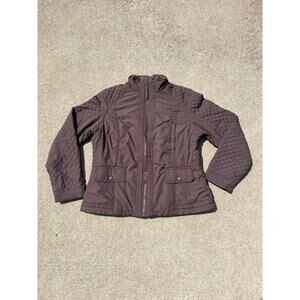 Vintage Van Heusen Chocolate Brown Quilted Sleeve Full Zip Jacket Size Medium